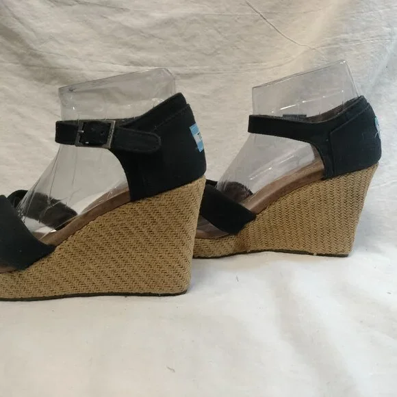 TOMS Wedge Espadrille Sandal Black Fabric, size 9W - Picture 4 of 8